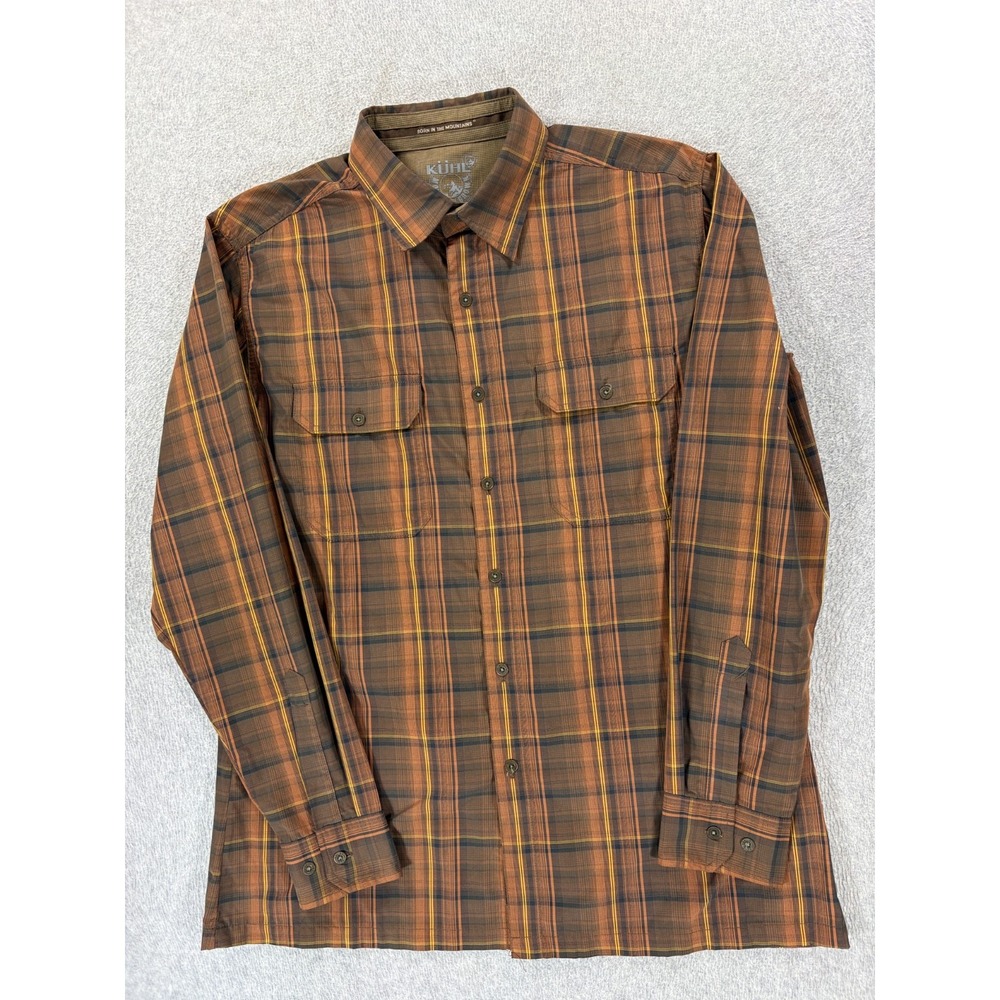 Kuhl Eluxur Plaid Long Sleeve Button Down Shirt (Men's Large) Brown